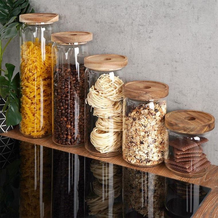 Excellent Houseware, słoik kuchenny z uszczelką i drewnianą pokrywką, szklany, 1 l