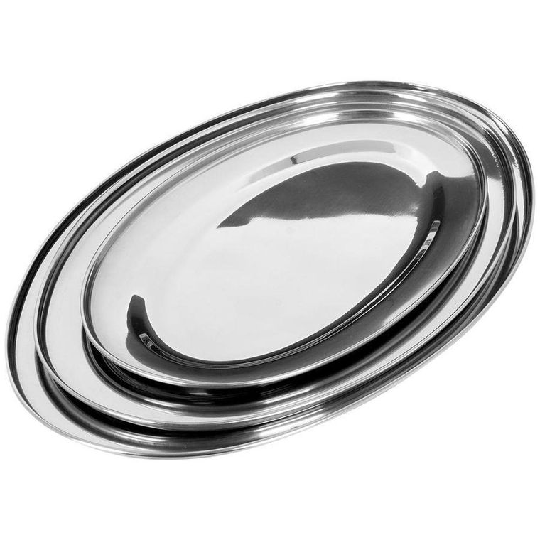 Excellent Houseware, taca do serwowania, stalowa owalna srebrna, 3 szt.