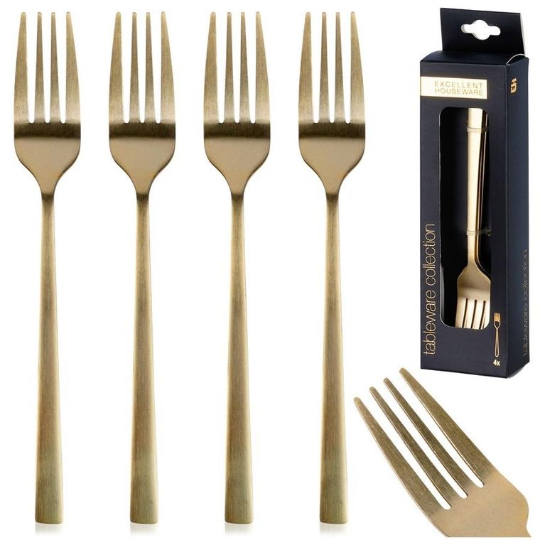 Excellent Houseware, widelczyki deserowe, stalowe, złote, 4 szt.