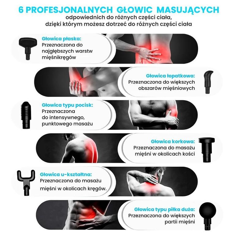 Extralink Massage Gun Pro, pistolet do masażu, 3800 RPM, 6 końcówek