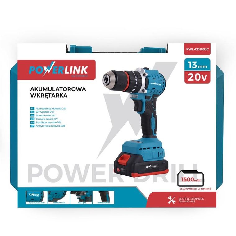 Extralink, Powerlink, akumulatorowa wkrętarka, 13mm 20V 2-1,5Ah