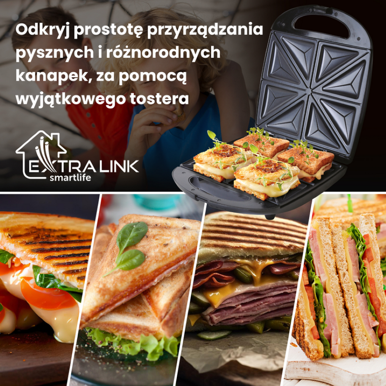 Extralink Smart Life Sandwich-Maker XXL SJ-33, Opiekacz do kanapek XXL, 1400W, Opiekacz na 4 tosty