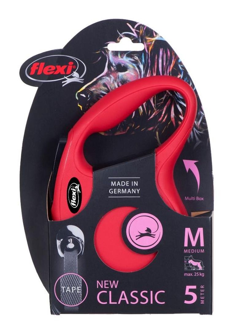 Flexi, New Classic, smycz automatyczna, rozmiar M, czerwona, 5m, do 25 kg