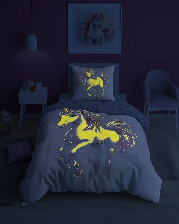 Fluo, komplet pościeli młodzieżowej, 140-200 cm + 70-80 cm, jednorożec