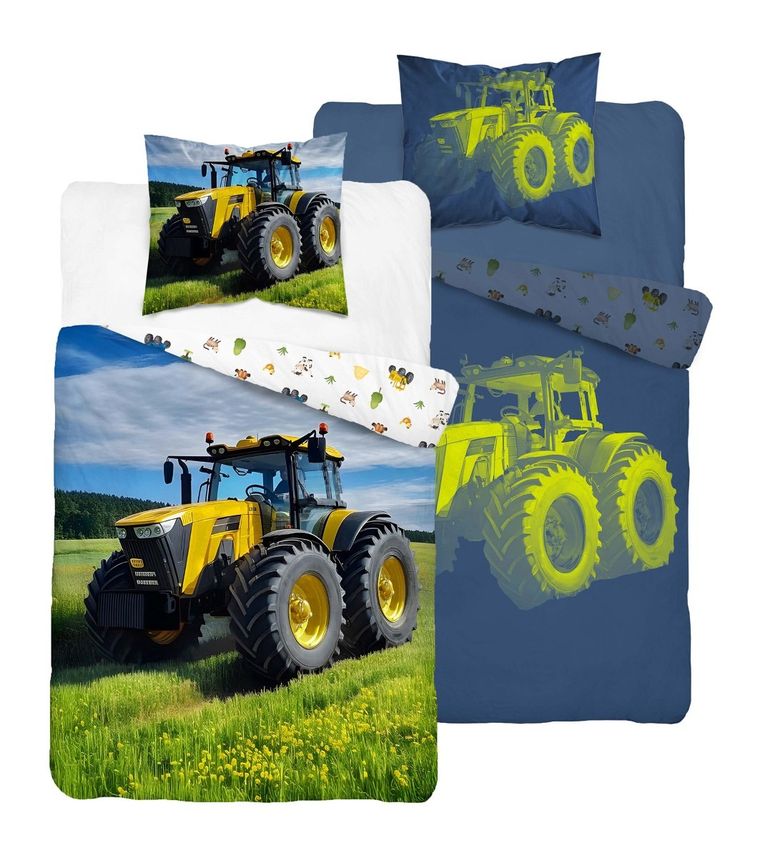 Fluo, komplet pościeli młodzieżowej, 160-200 cm + 70-80 cm, traktor