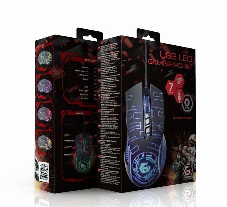 Gembird, mysz gamingowa z podświetleniem RGB USB, czarna