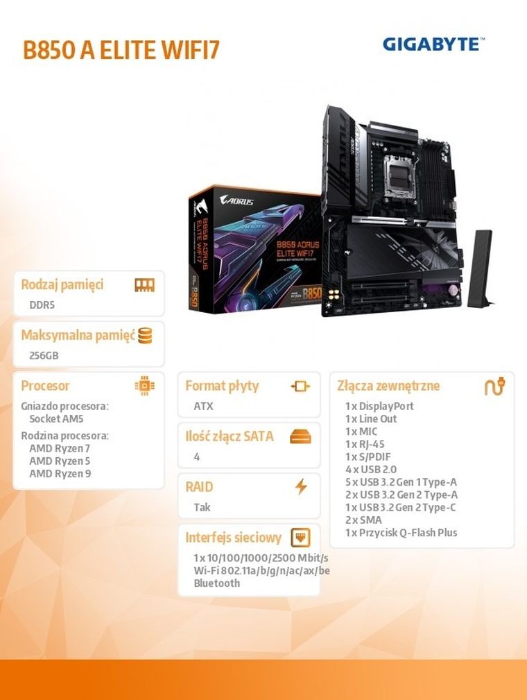 Gigabyte, płyta główna, B850 A ELITE WIFI7