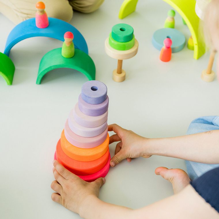 Grimms, wieża drewniana, neon pink, 10 krążków