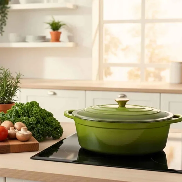 Hage, brytfanna żeliwna, emaliowana, gęsiarka, oliwkowa, 6l