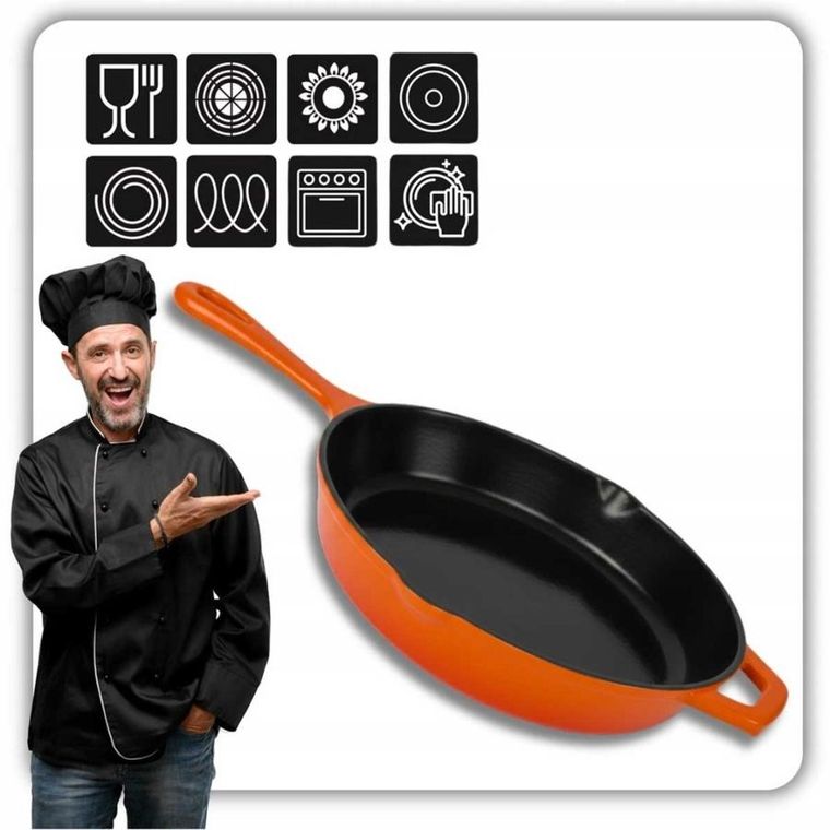 Hage, emaliowana patelnia żeliwna, pomarańczowa, 26 cm