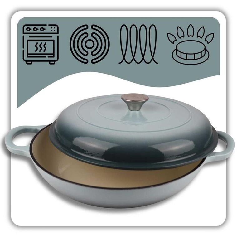 Hage, emaliowany garnek, płaski, żeliwny, sea salt, 30 cm, 3l