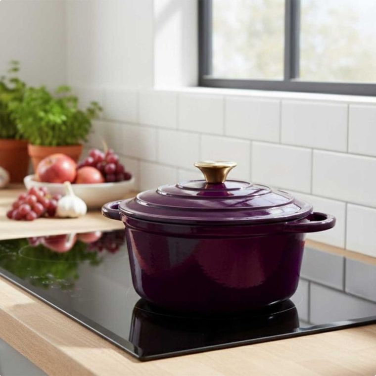 Hage, emaliowany garnek, żeliwny, eggplant, 22 cm, 3l