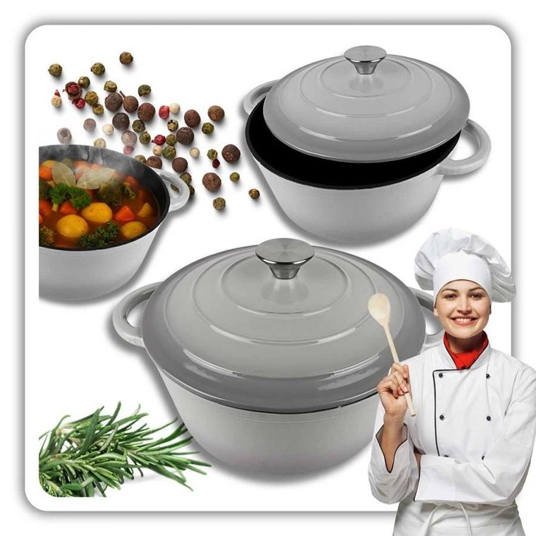 Hage, emaliowany garnek, żeliwny, szary, 22 cm, 3l