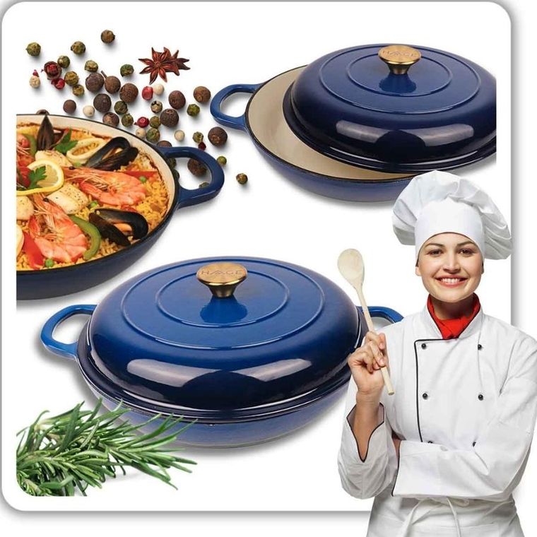 Hage, garnek żeliwny, emaliowany, płaski, niebieski, 30 cm, 3l