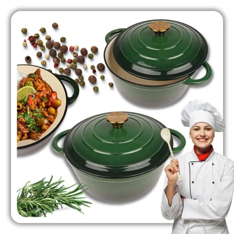 Hage, garnek żeliwny, emaliowany, zielony, 26 cm, 5l