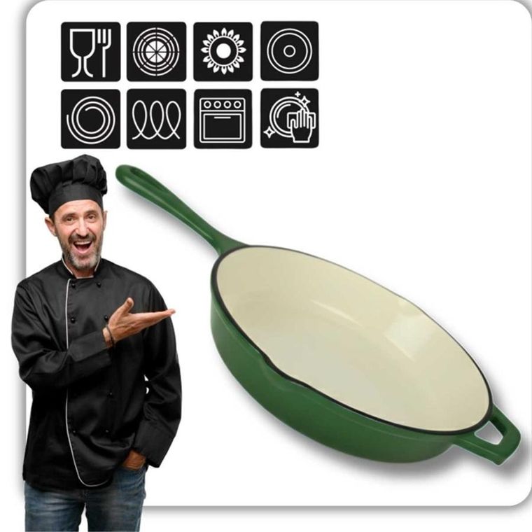 Hage, patelnia żeliwna, emaliowana, zielona, 26 cm