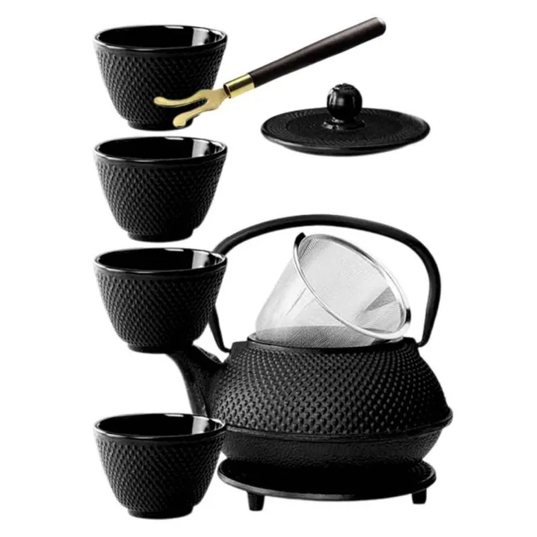 Hage, zestaw dzbanek żeliwny, z filiżankami, czarny, 4-60 ml, 900 ml