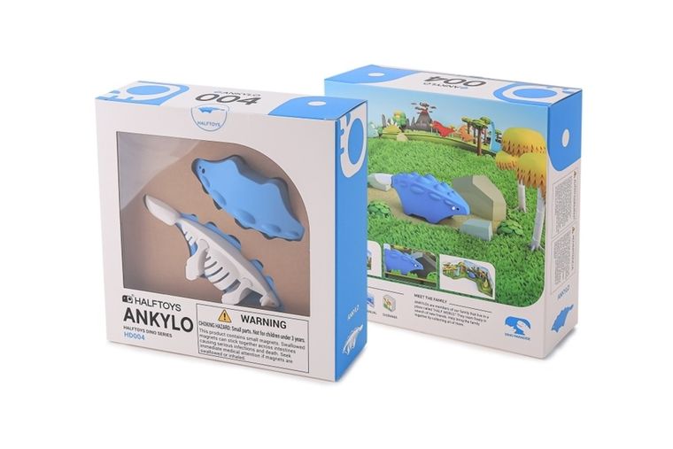 HalfToys, magnetyczna figurka do składania z makietą, Dinozaur Ankylozaur, 5 elementów