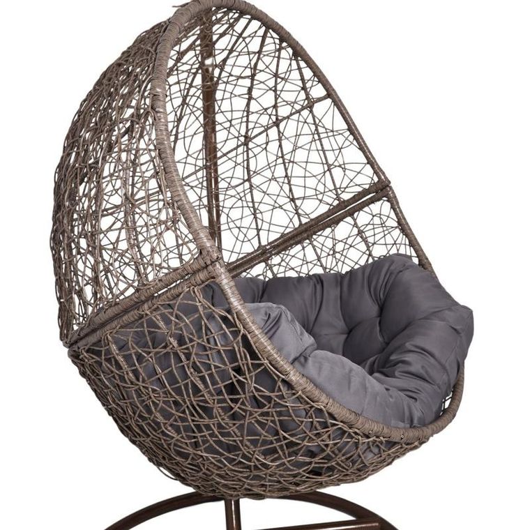 HaloFuture, fotel wiszący, kokon, huśtawka, brązowy, szara poduszka