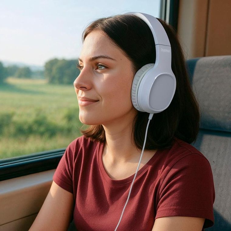 Hama, Fun C, słuchawki przewodowe, nauszne, z mikrofonem, USB‑C, białe