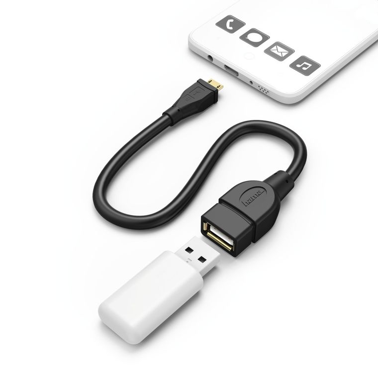 Hama, kabel OTG USB A gniazdo / micro B wtyk, 15 cm, czarny