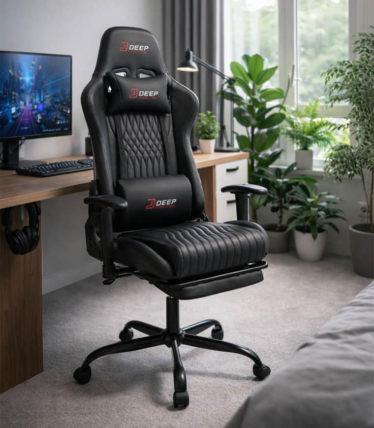 Hedo, fotel gamingowy z podnóżkiem, czarny