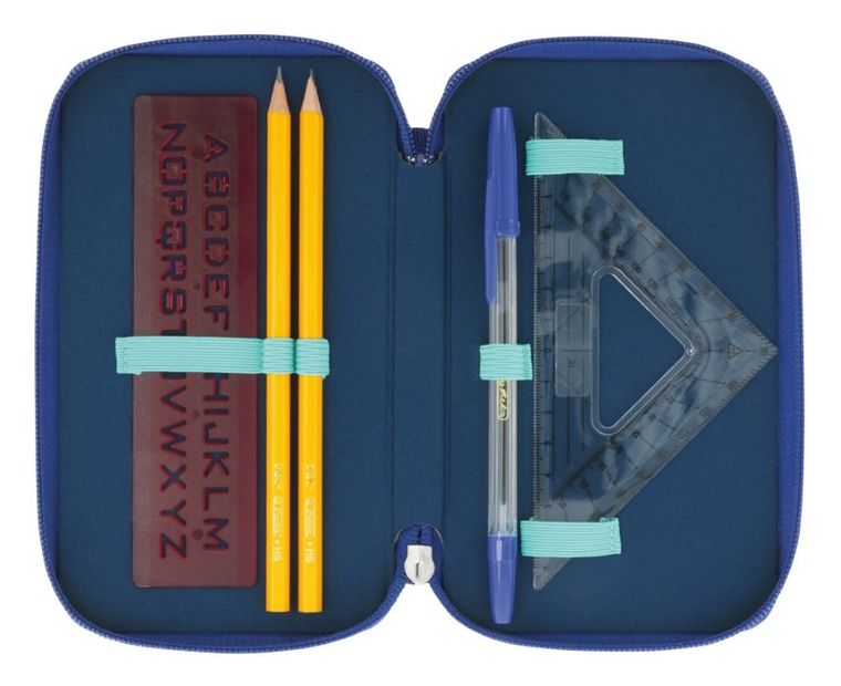 Herlitz, piórnik rozkładany, potrójny, z wyposażeniem, niebiesko-turkusowy