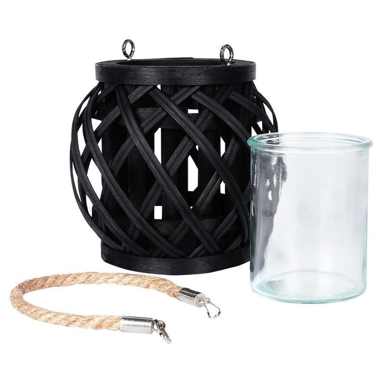 Home Styling Collection, lampion na świeczkę, bambusowy, czarny, 14,5-14 cm