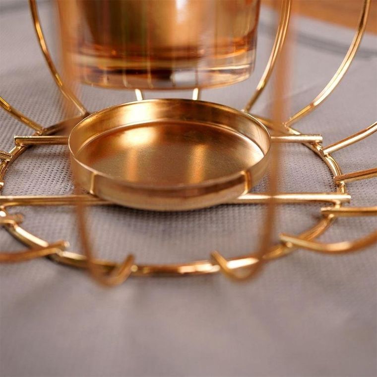 Home Styling Collection, lampion świecznik na świeczkę tealight, metalowy złoty, 21.5 cm