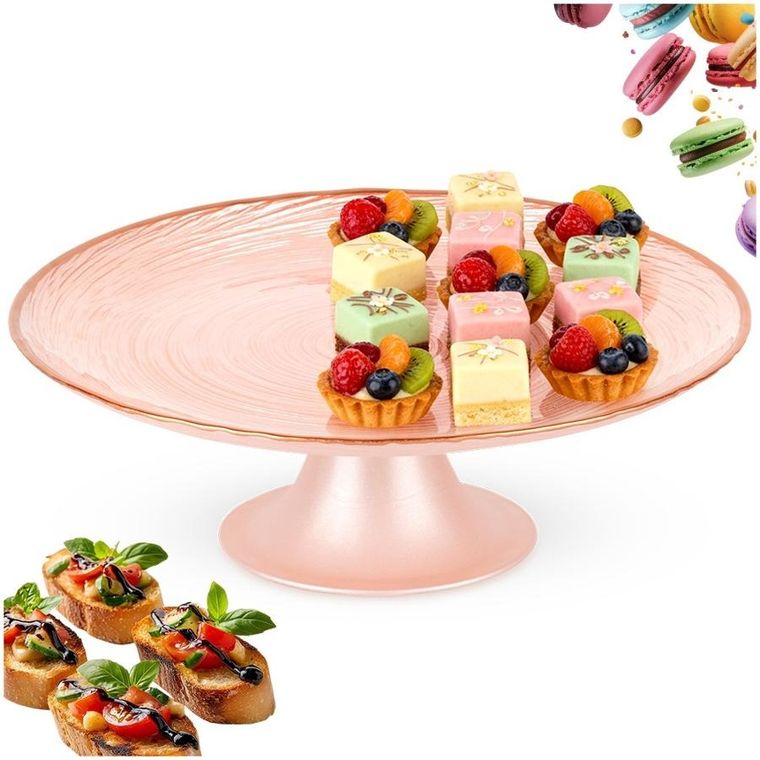 Home Styling Collection, patera na tort, na nóżce, szklana, różowa, 21 cm