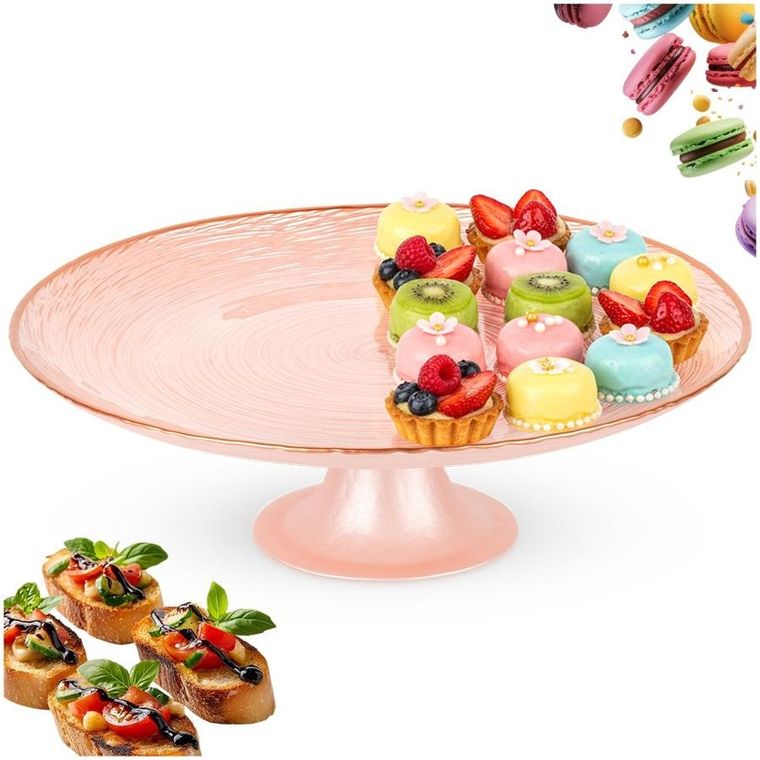 Home Styling Collection, patera na tort, na nóżce, szklana, różowa, 28 cm