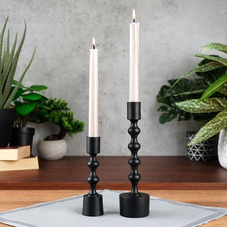 Home Styling Collection, świecznik na długą świeczkę, aluminiowy czarny, 23.5 cm