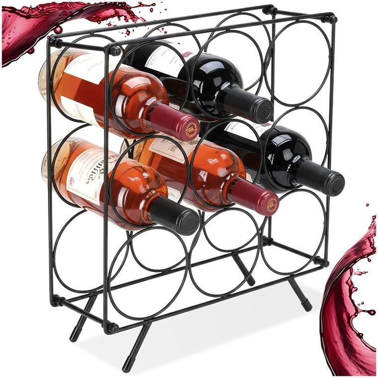 Home Styling Decoration, stojak na wino, metalowy, czarny, 9 butelek