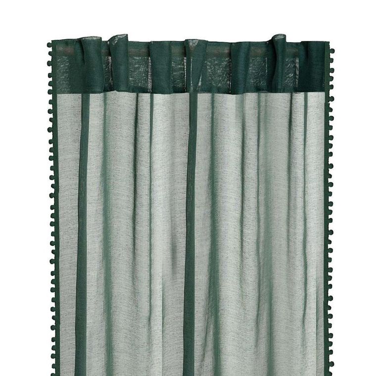 Homla, Adi, firanka, z pomponikami zielona, 140-250 cm