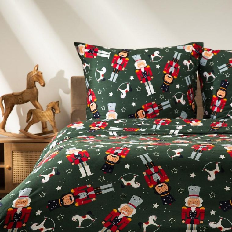 Homla, Aitona, pościel, z mikrofibry zielona z motywem świątecznym, 200-220 cm