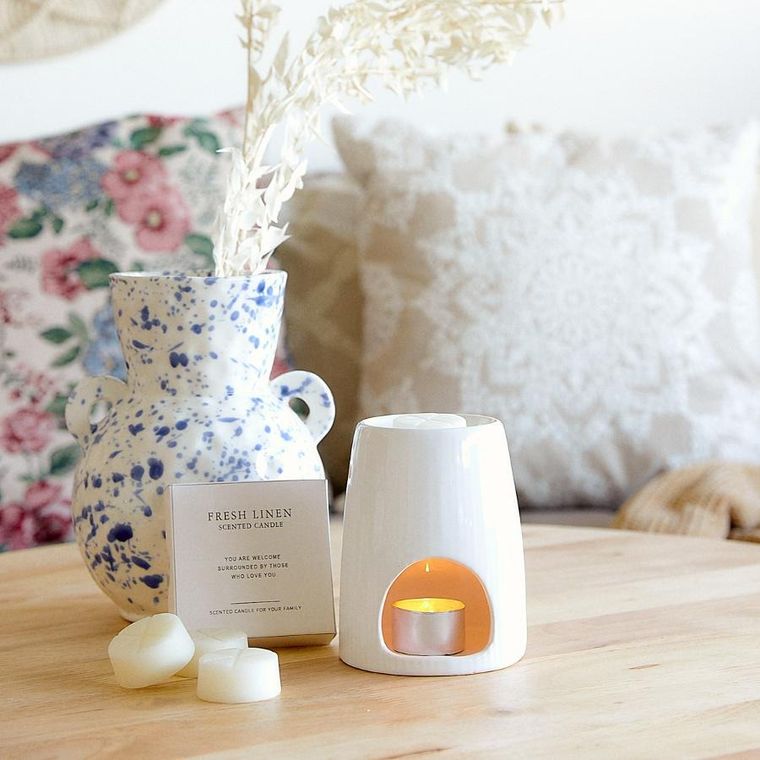 Homla, Fires, kominek ceramiczny, z woskiem Fresh Linen 10-12,5 cm, 22g