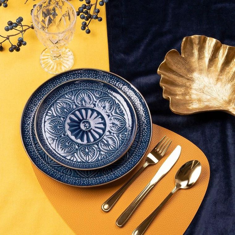 Homla, Indie, talerz deserowy, granatowy, 21 cm