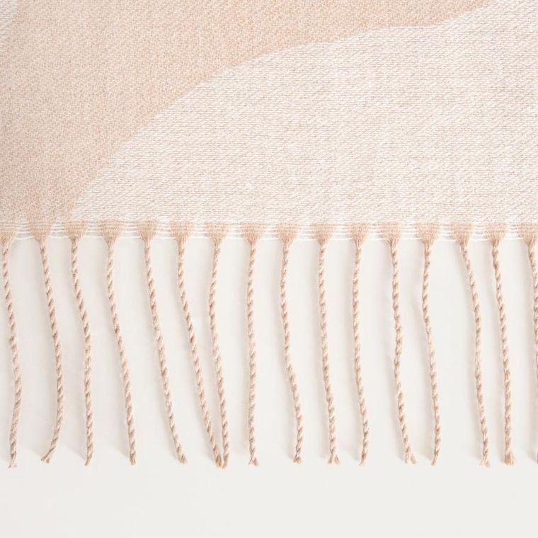 Homla, Kalor, koc, beżowy żakardowy we wzór z frędzlami, 135-200 cm