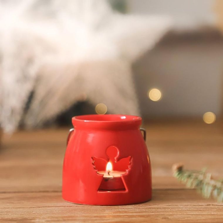 Homla, Lanern, lampion z aniołem, czerwony, 8-8 cm