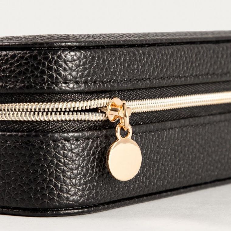 Homla, Linas, szkatułka na biżuterię, z eko skóry czarna, 17,5-8-5 cm