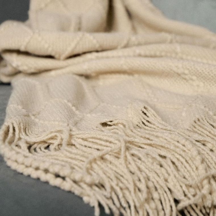 Homla, Loop, Koc beżowy w splot kulkowy, 130-170 cm, 812878