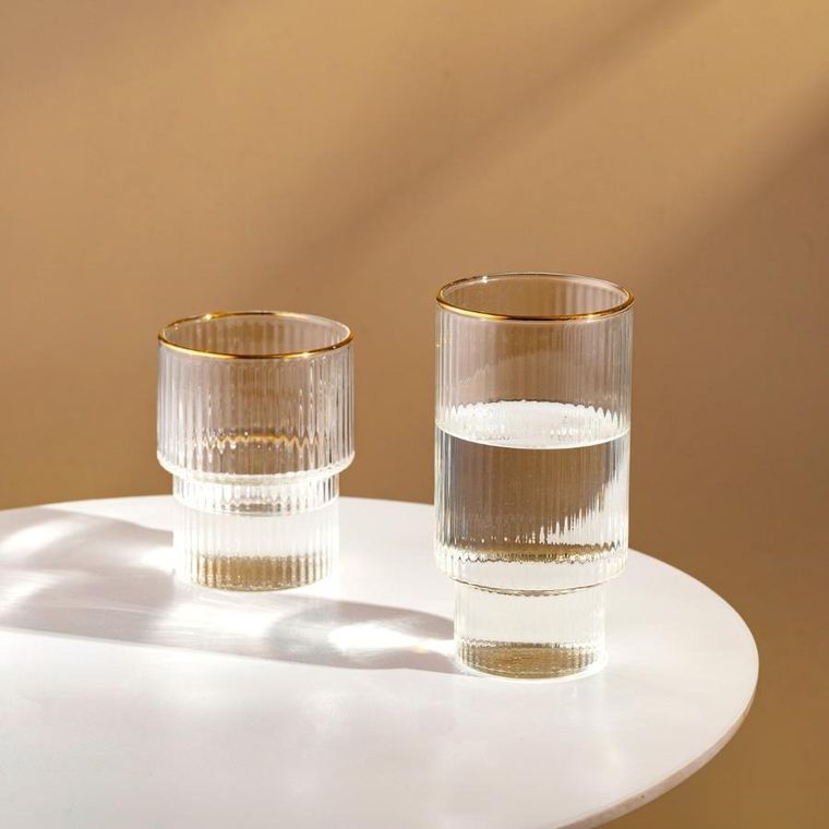 Homla, Lynn, szklanka, piętrowana ryflowana duża ze złotym rantem, 0,4 l