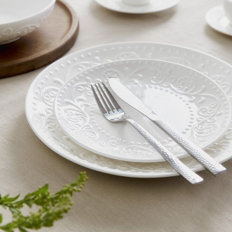 Homla, Sylia, talerz obiadowy, biały z ornamentem, 27 cm