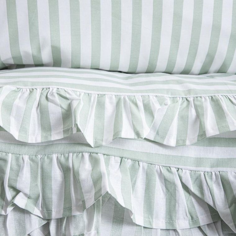 Homla, Trudy, pościel, bawełniana w pistacjowe paski z falbanką, 140-200 cm