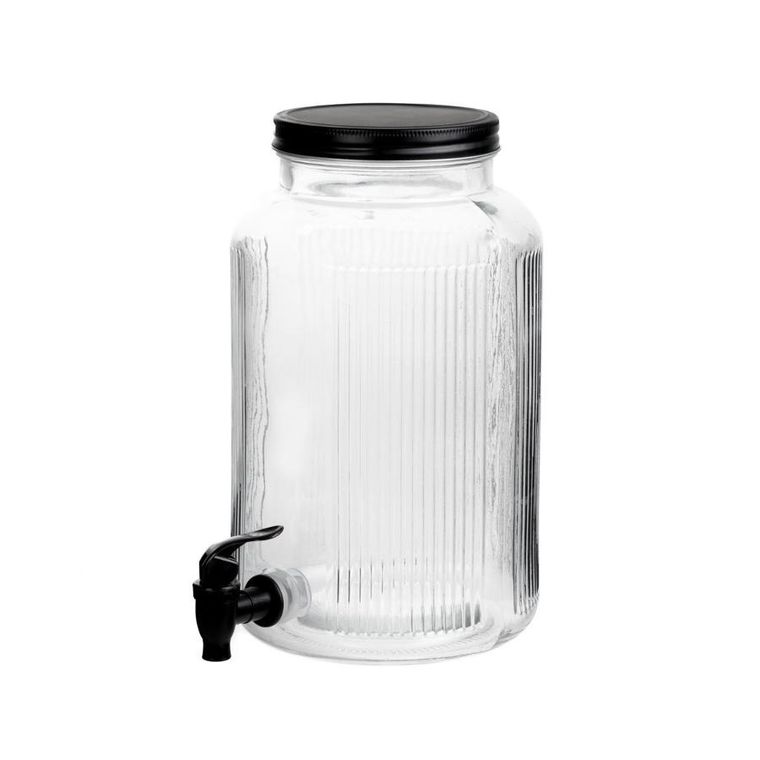 Homla, Velmo, słoik z kranikiem prążkowany z czarną pokrywką, 6l