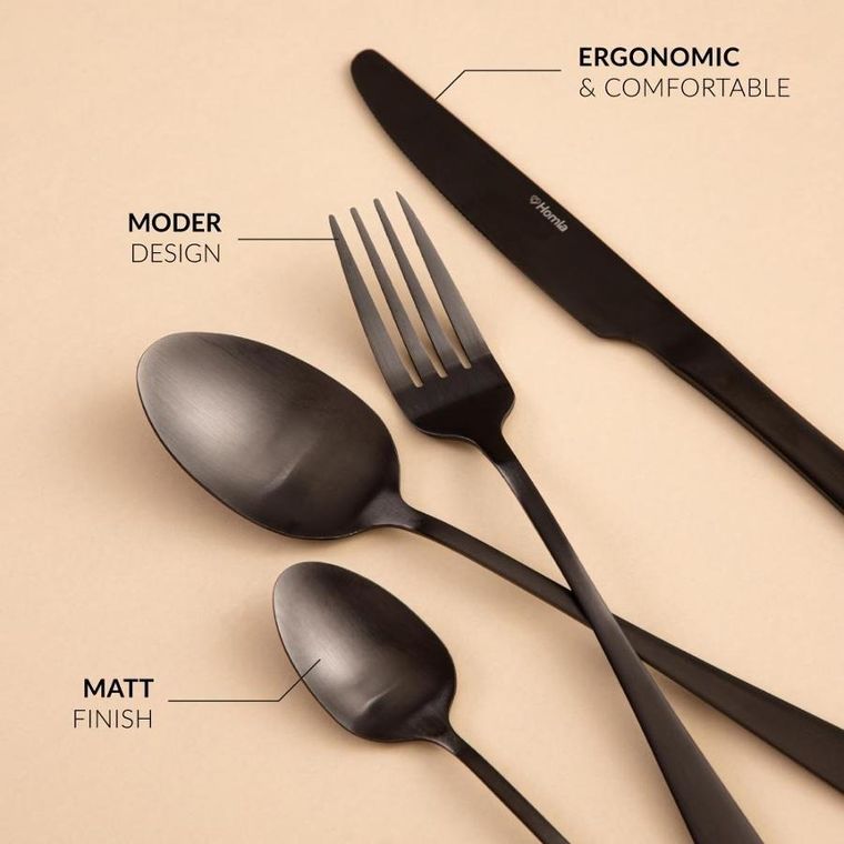 Homla,lugano, zestaw sztućców, czarnych, 24 szt.