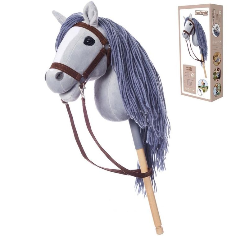 Hoppihorse, Hobby Horse, konik na kiju, A3, długowłosy, szary