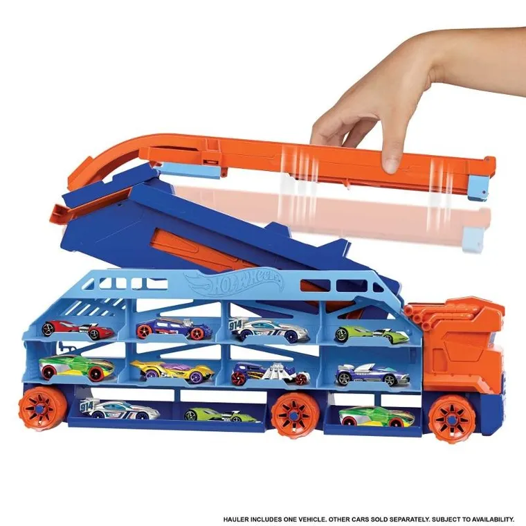 Hot Wheels City, Transporter - epicki zjazd 2w1 + 3 autka Hot Wheels GRATIS, zestaw promocyjny