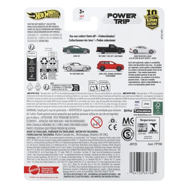 Hot Wheels, Kultowe auta, 2008 Mercedes-Benz CLK 63 AMG Black Series, pojazd, 1:64, JKF29