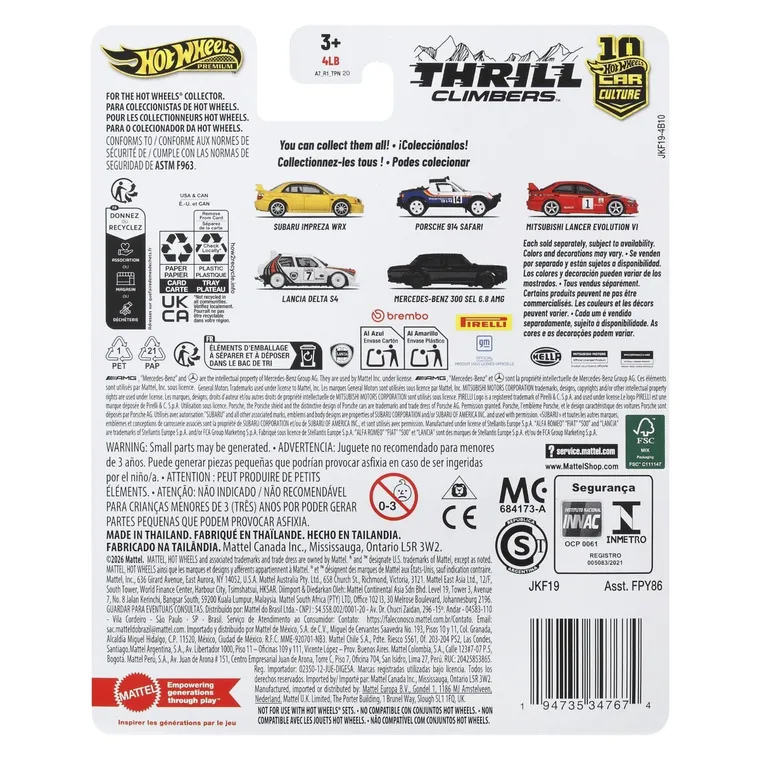 Hot Wheels, Kultowe auta, Thrill Climbers, Mitsubishi Lancer Evolution VI, pojazd Premium, JKF19